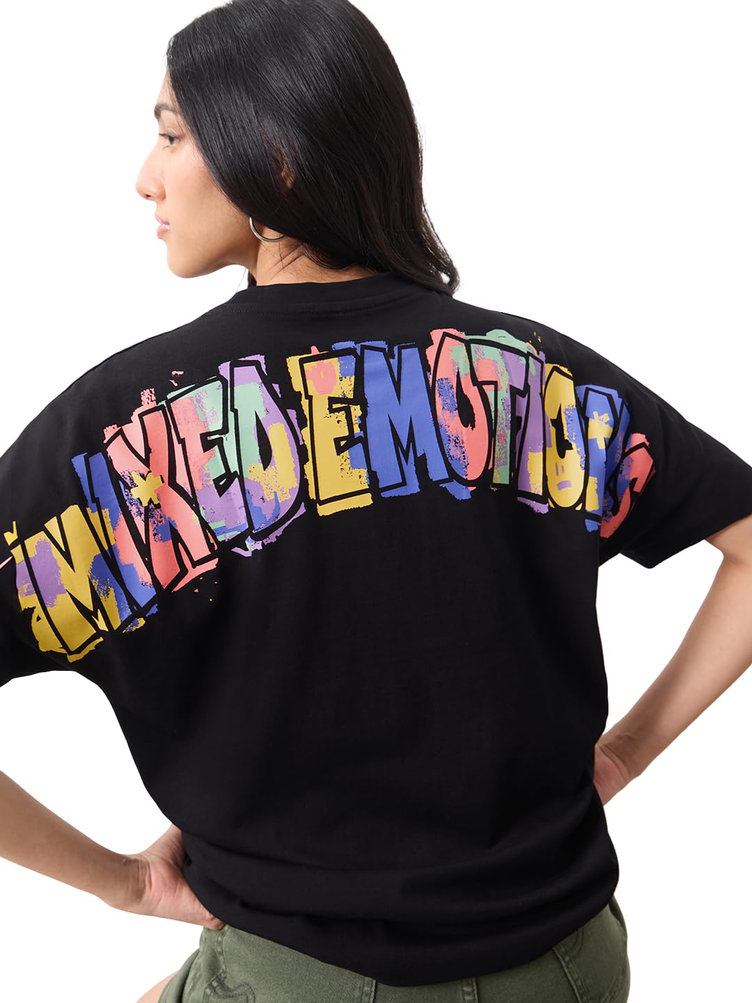 the souled store Inside Out: Mixed Emotions Women and Girls Short Sleeves Round Neck Black Graphic Printed Cotton Lightweight Everyday Streetwear Oversized T-Shirt-picture-23