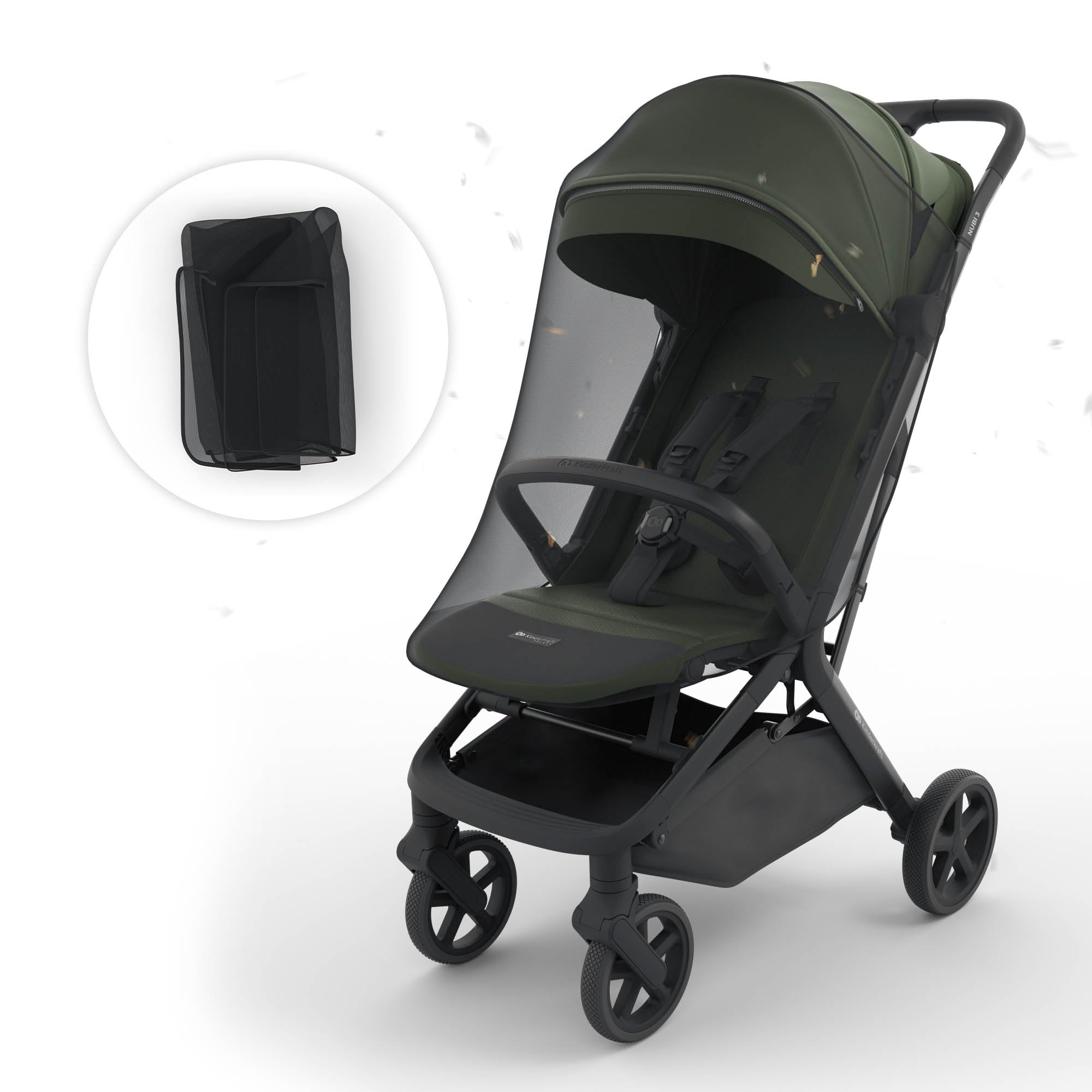 Kinderkraft NUBI 3 Silla de paseo compacta y ligera, hasta 22 kg, Buggy, con plegado automático, capota impermeable, UPF50+, Ligero 8,7 kg, posición reclinada, arnés de seguridad de 5 puntos, Verde