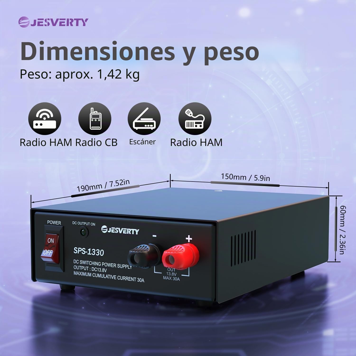 Fuente de alimentación de Banco Compacto Universal 13.8V 30A- Convertidor de CA a CC de Laboratorio doméstico regulado de - Jesverty SPS-1330