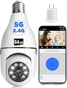 Light Bulb Security Camera,1080P Wireless Light Bulb Camera for Pet Camera, 360 ° PTZ Light Socket Camera with Motion Detection Auto Tracking(1Pack 5GHz&2.4GHz with 64GB SD Card) asin的图片