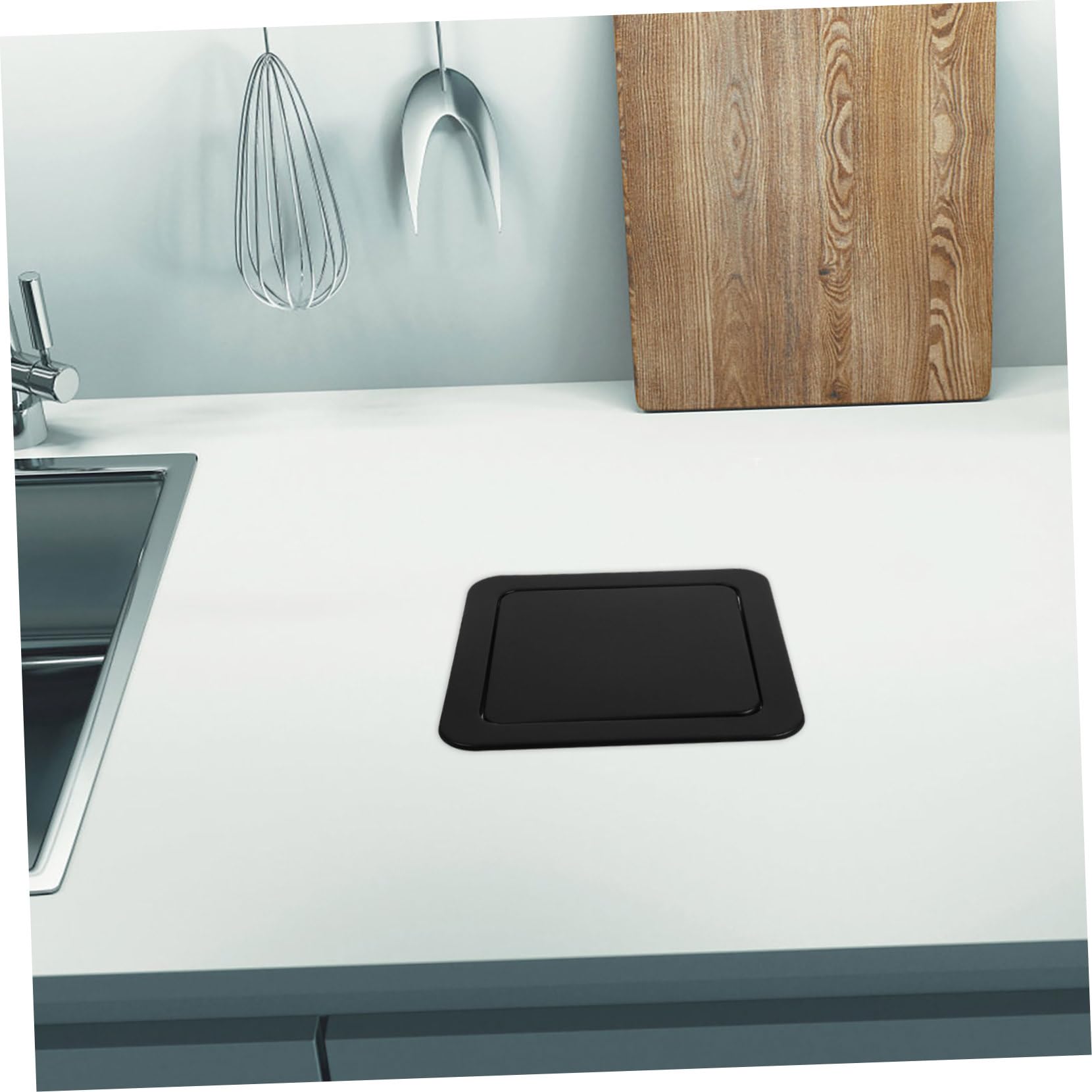 Tapa de Bote de Basura Empotrada Redonda de Acero Inoxidable Negro | Apertura Máxima de 22cm, Diseño Abatible Giratorio, Uso para Encimera y Espacios del Hogar
