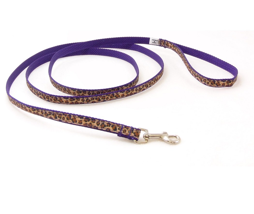 Leopard Print Dog Leash, Several Variations (1/2" x4', Purple)