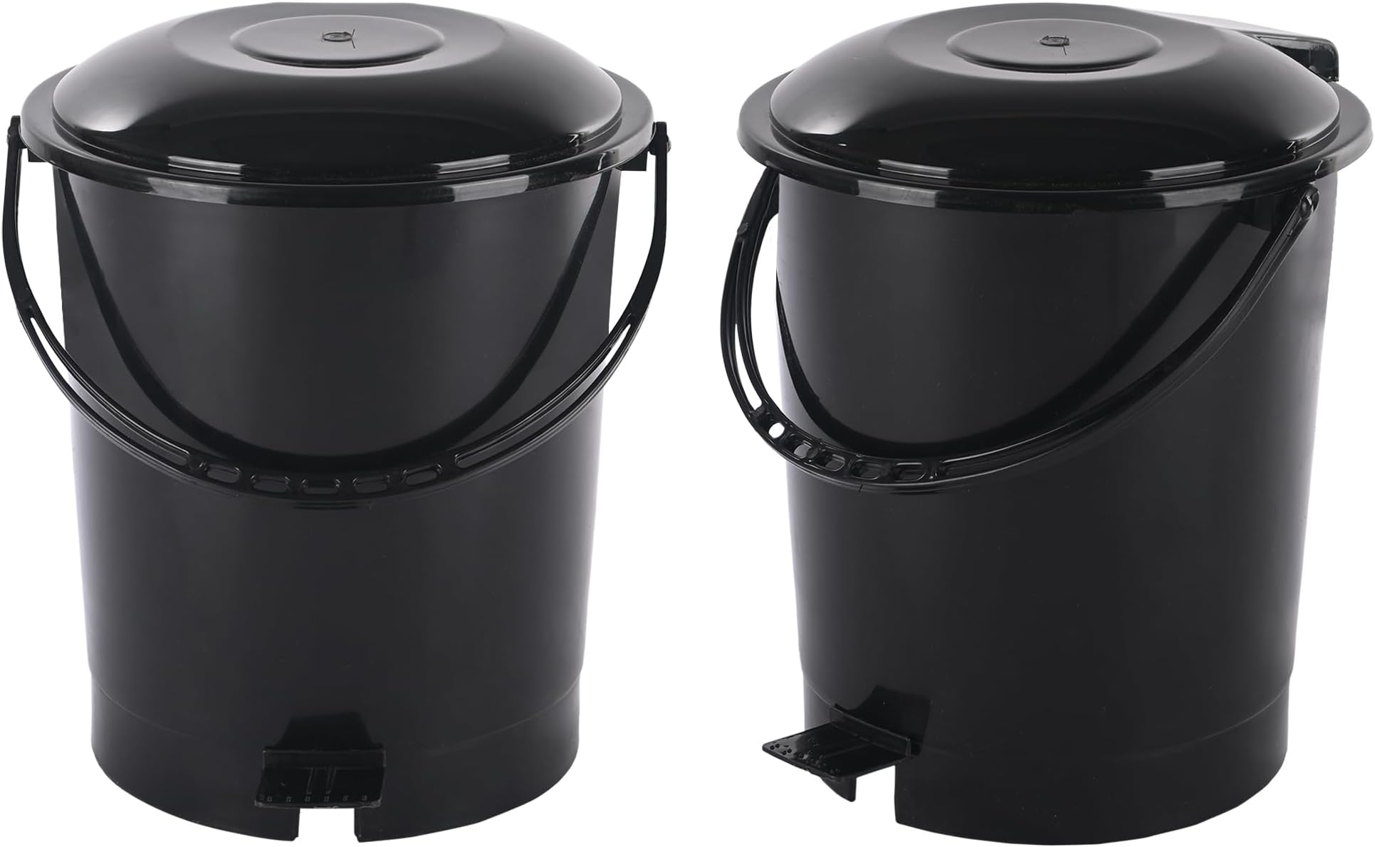 Kuber Industries Pack of 2 Plastic Dustbin for Home with Pedal Lid & Handle | 7 Ltr Dustbin for Kitchen Bathroom & Office | Garbage Bin for Wet or Dry Waste | Check Dhakkan- Black