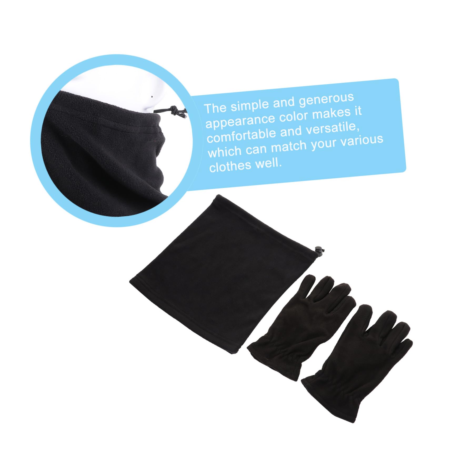 COLLBATH Warm Gloves and Neck Warmers for Men Cozy Fleece Suit Windproof Cold Protection Multifunctional Scarf Fleece Hat Black