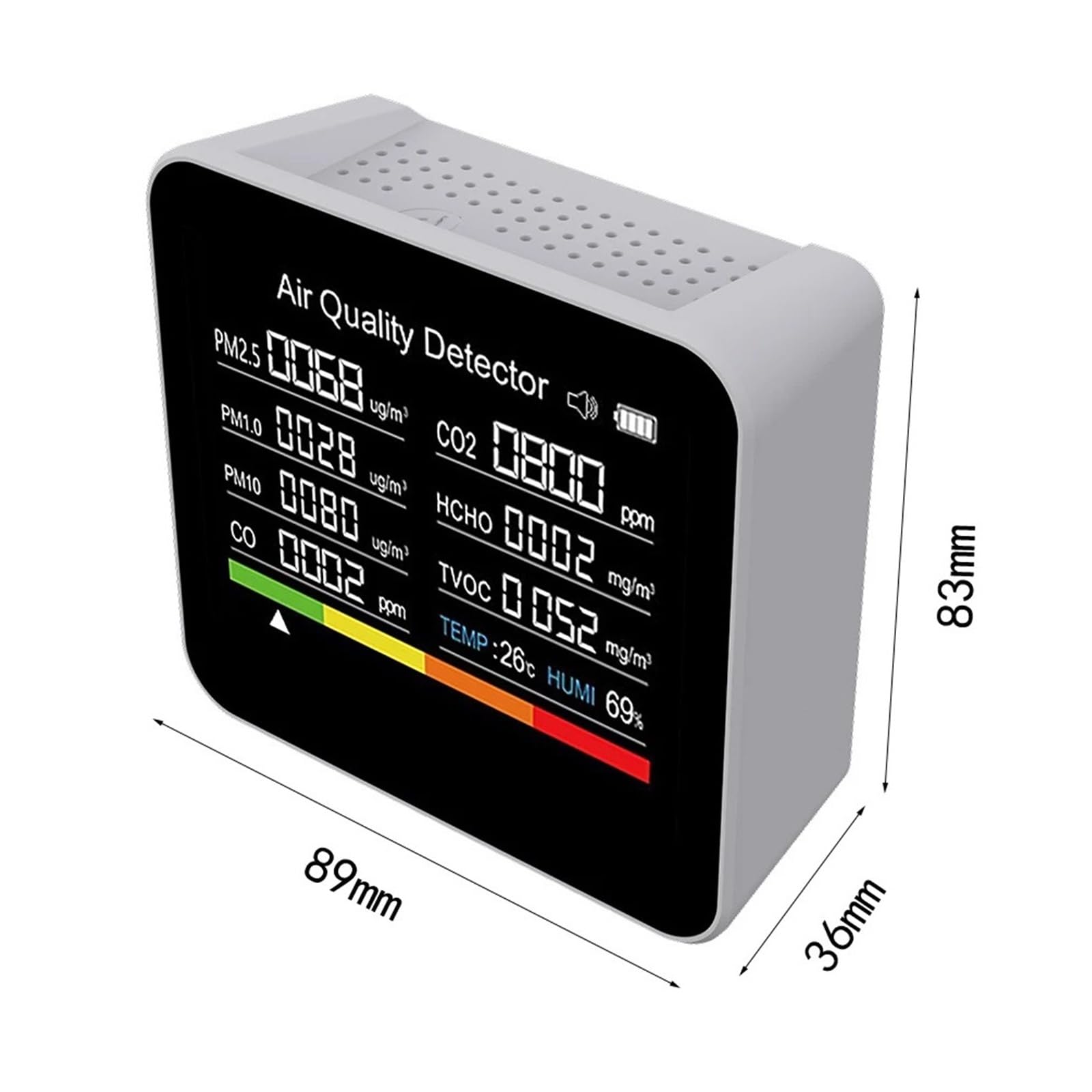 Misuratore Di Monitoraggio Della Qualità Aria Rilevatore Anidride Carbonica TVOC HCHO PM2.5 PM1.0 PM10 Rilevamento Umidità Temperatura Controllo APP Rilevamento Rapido Preciso(9 in 1)