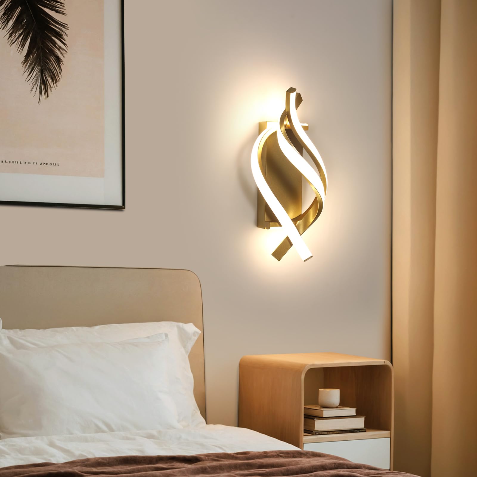 Comely 22W 2500LM Wewnętrzna Oprawa Ścienna LED, Złota Wewnętrzna Lampa Ścienna LED, Nowoczesna Oprawa Ścienna Do Sypialni, Salonu, Korytarza, Neutralne Światło 4500K