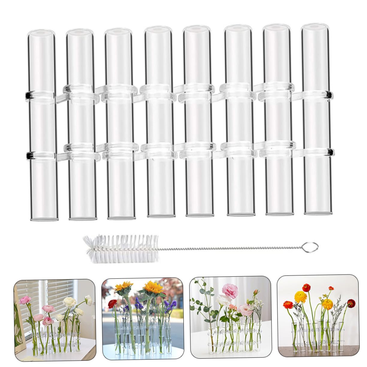 STOBAZA Vase Verre Transparent Grand Format pour Propagation de Plantes Hydroponiques Brosse Support de Décoration Intérieure pour Jardin Mural et Bureau