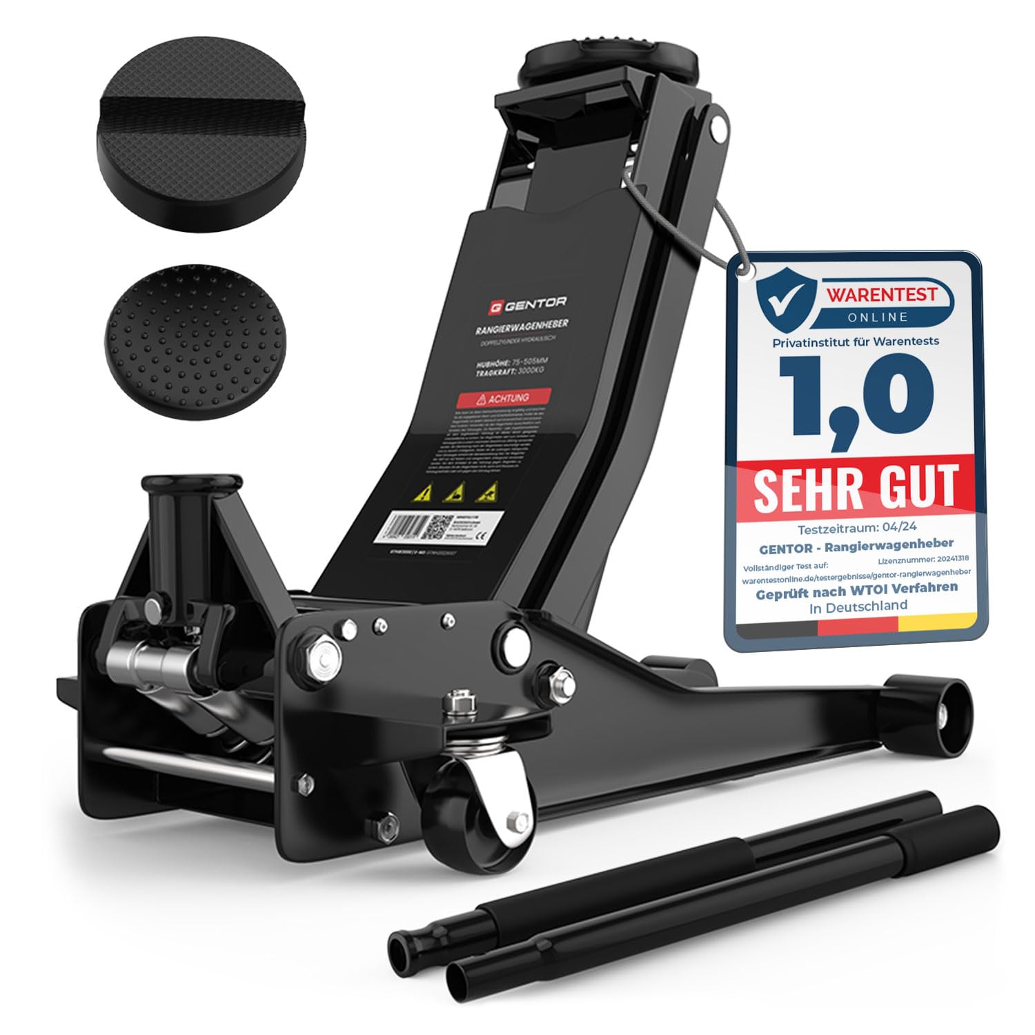 Cric Idraulico 3T 75 505 mm Professionale Auto SUV Sollevatore Pesante Ruote 360° Nero