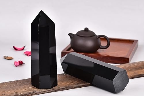 Miniatura 6 de AMOYSTONE 1 varita de obsidiana con columna hexagonal de cristal curativo, torre de obsidiana de 6 puntos para decoración del hogar, 1.1-1.8 libras