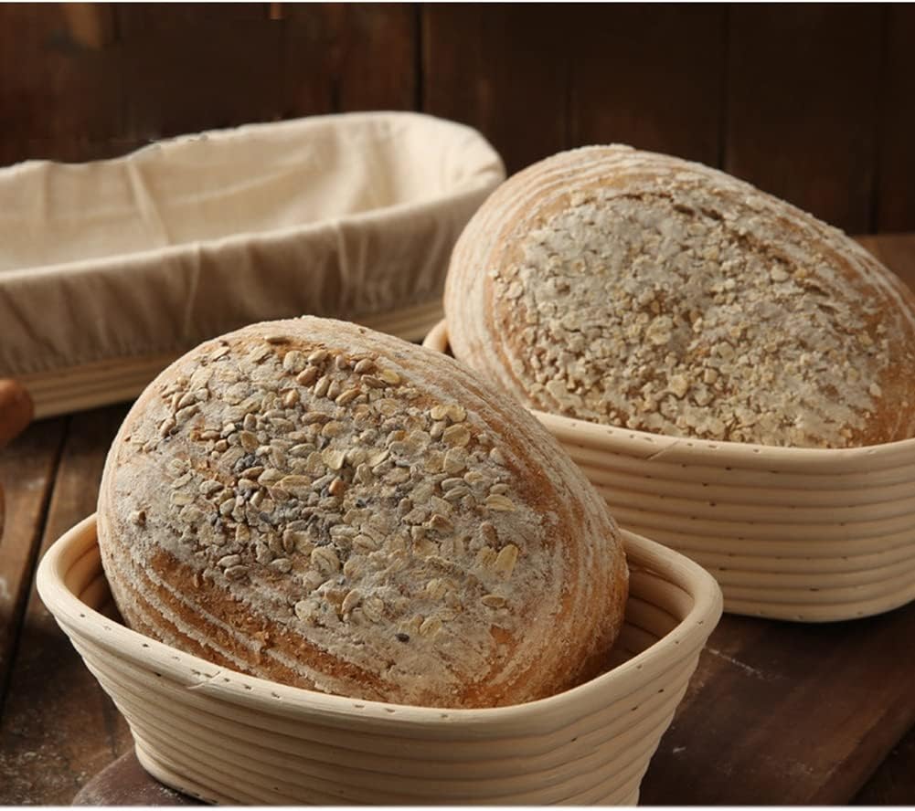 10 inch Oval Bread Proofing Basket Set of 2,Sourdough Bread Rising Bowl with Cloth Liner,Bread Baking Supplies for Professional Home Bakers