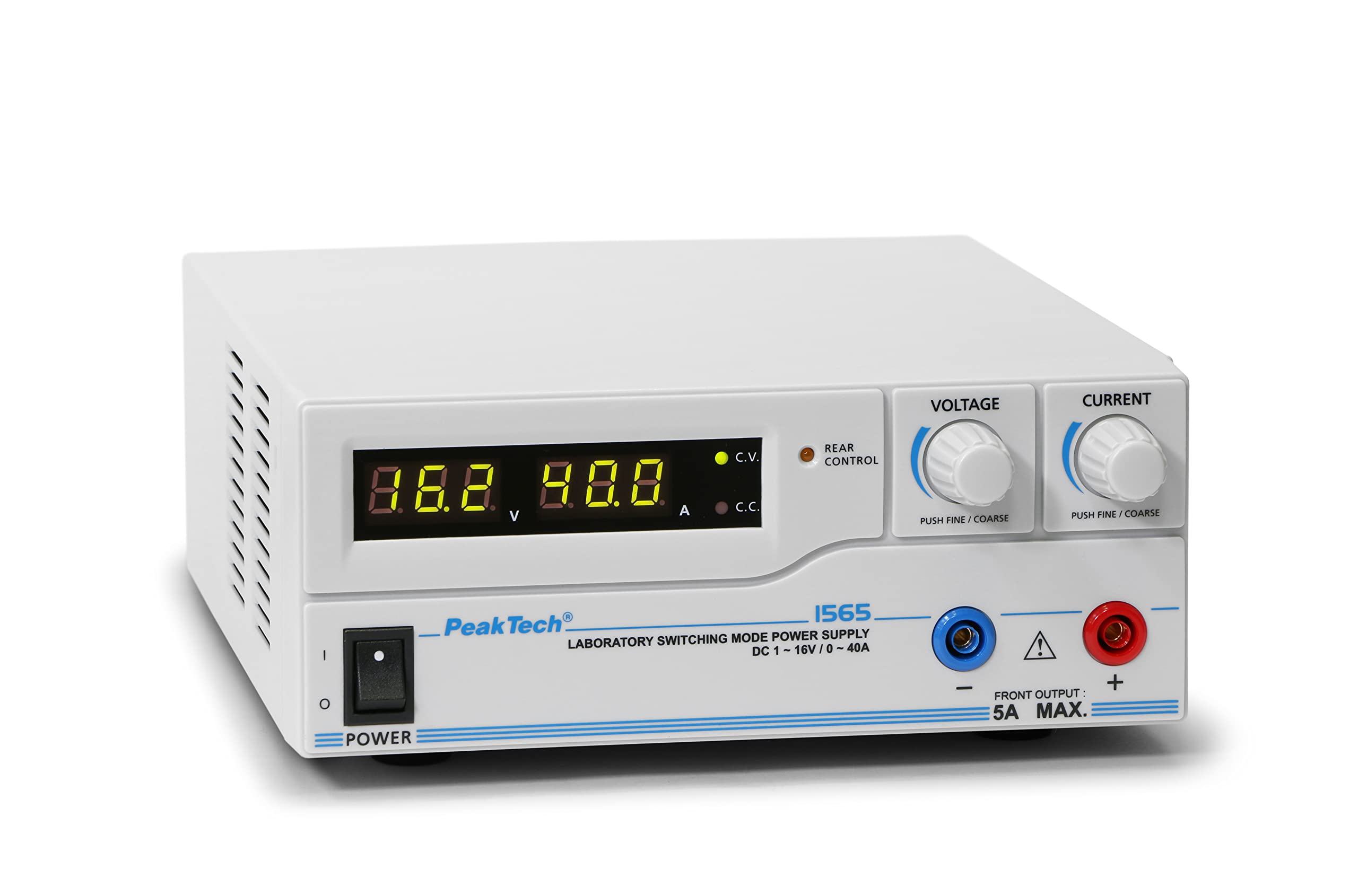 PeakTech 1565 laboratoryjny zasilacz sieciowy DC 1 – 16 V/0 – 40 A z USB, pełne zdalne sterowanie napięciem i prądem, programowalne cykle wyjścia prądu i napięcia