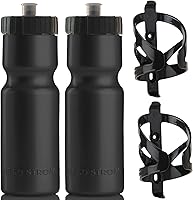 50Strong 2-Pack 22oz Bike Water Bottle & Cage Combo - BPA-Free Squeeze Bottles, Easy-Install Holders, Made in USA