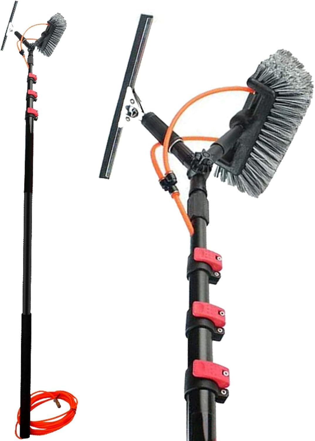 Brosse télescopique lave-vitre alimentée en eau pour l'entretien écologique du toit
