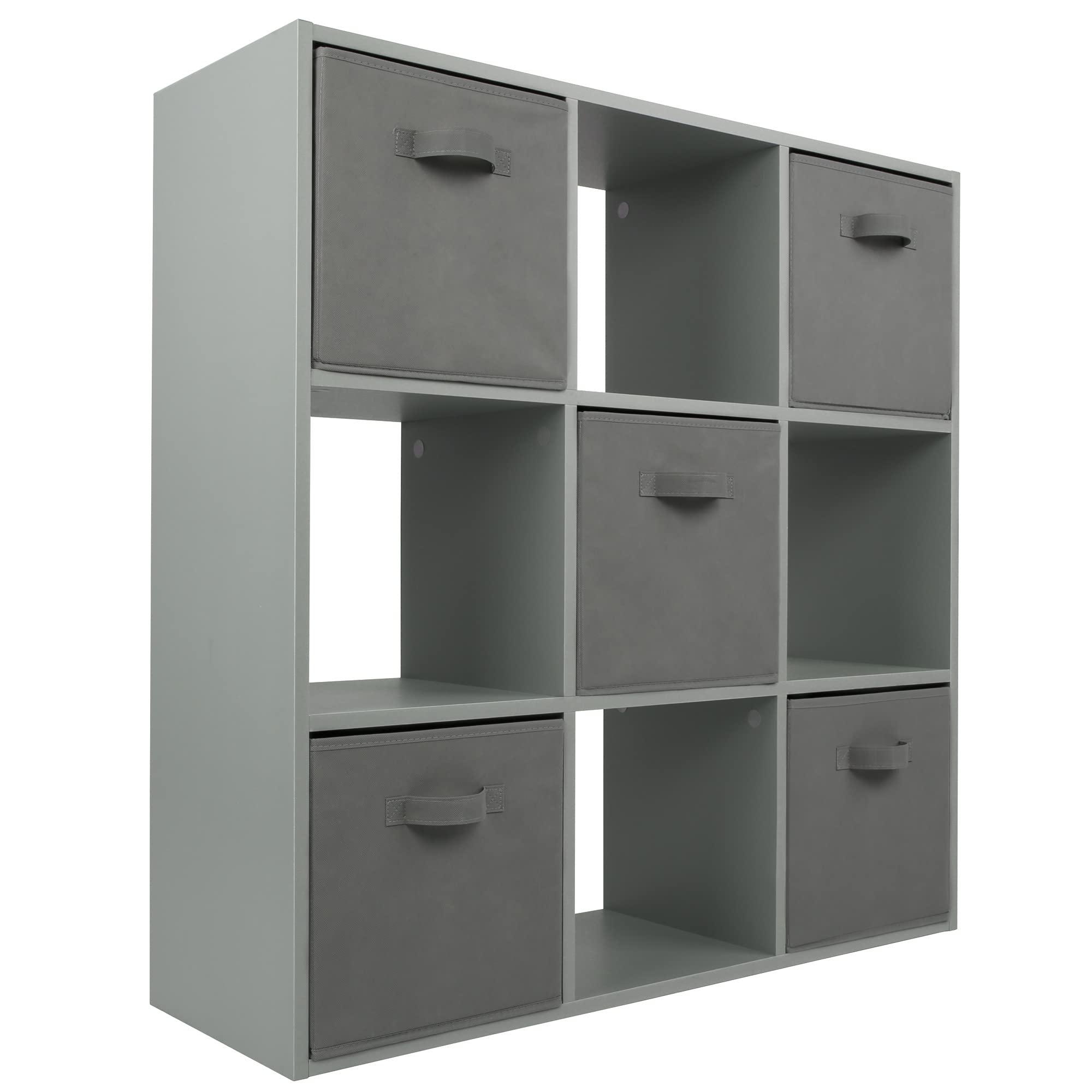 Charles Jacobs Grey 9 Cube Storage Shelving Unit + 5 Grey Fabric Drawers