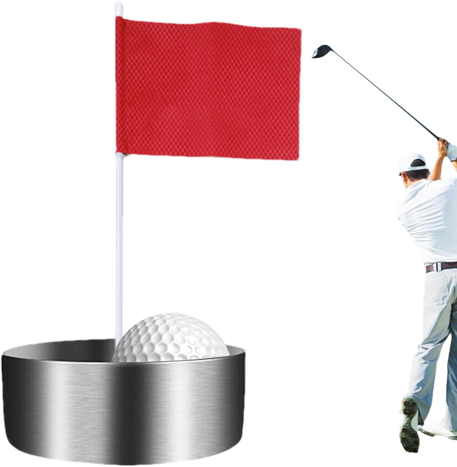 Golf Hole Cup, Golf Putting Cup | Putting Cups with Flag | Stainless Steel Golf Mug with Flag, Golf Hole Training Aid for Indoor and Outdoor