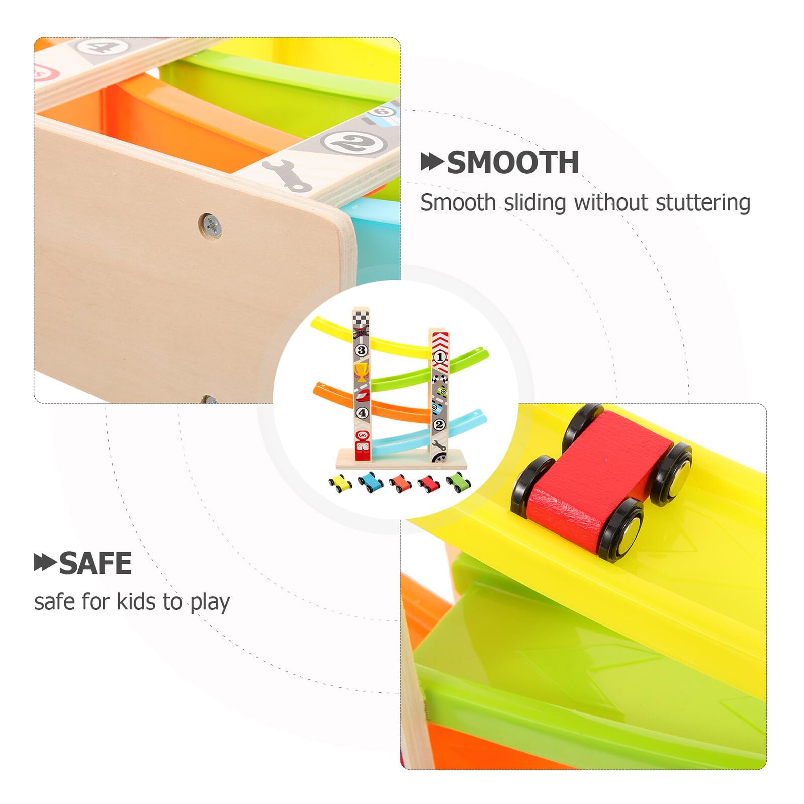 Giocattolo Auto Pista Scivolante Set 1 in Legno per Ragazzo Ragazza | Coordinazione Occhio-mano, Riconoscimento Colori, Angoli Arrotondati e Motivo Cartoon