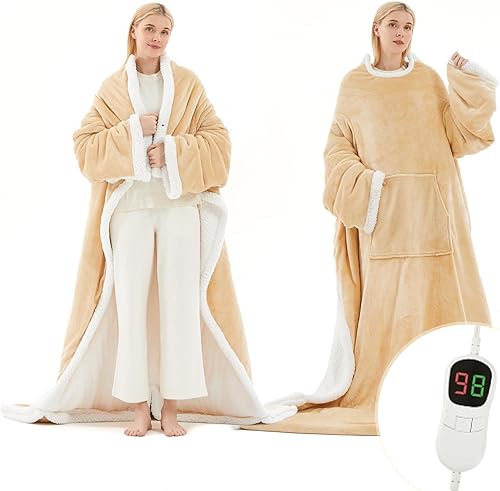 Miniatura 1 de PLOATH Manta térmica eléctrica portátil, manta térmica con 10 niveles de calefacción, manta térmica con capucha con bolsillos para los pies y