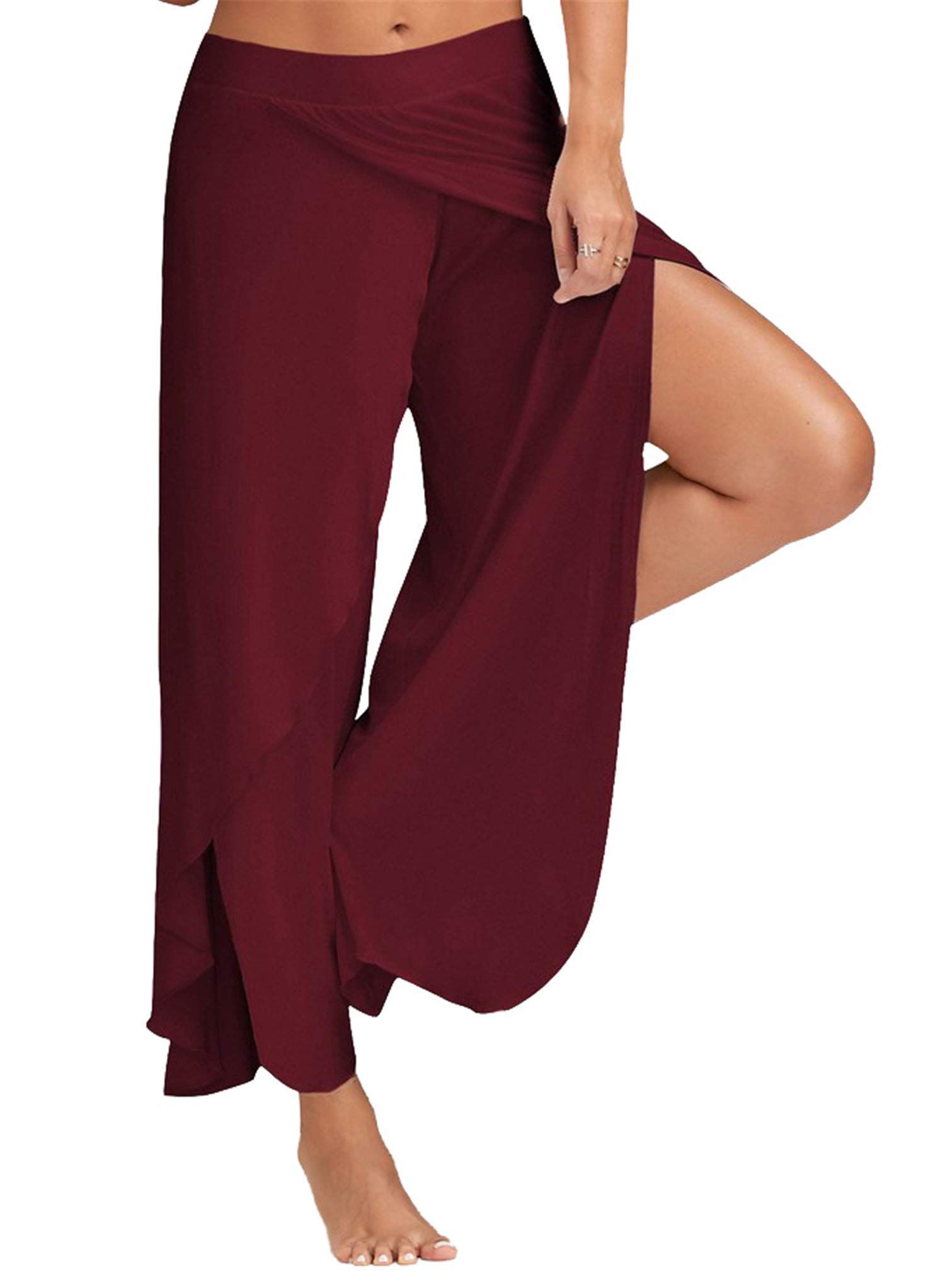 Andongnywell Fashion Women High Waist Loose Comfy Pants Wide Leg Palazzo Pants with Chic Split Design Trousers