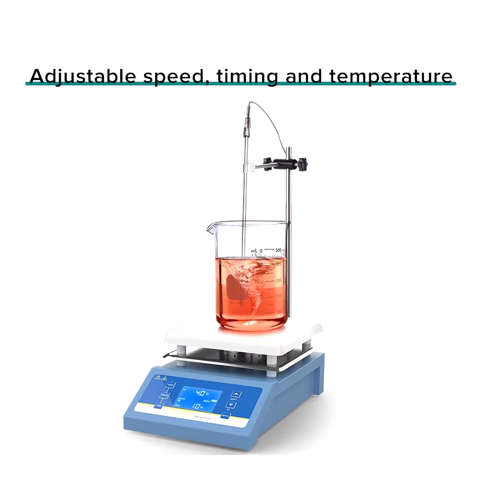 Agitador magnético con calefacción de 5 litros, placa caliente con agitador magnético de 600 W (recubierto de cerámica), temperatura de calentamiento: 350 ℃, rango de velocidad: 200-2000 RPM,Blue