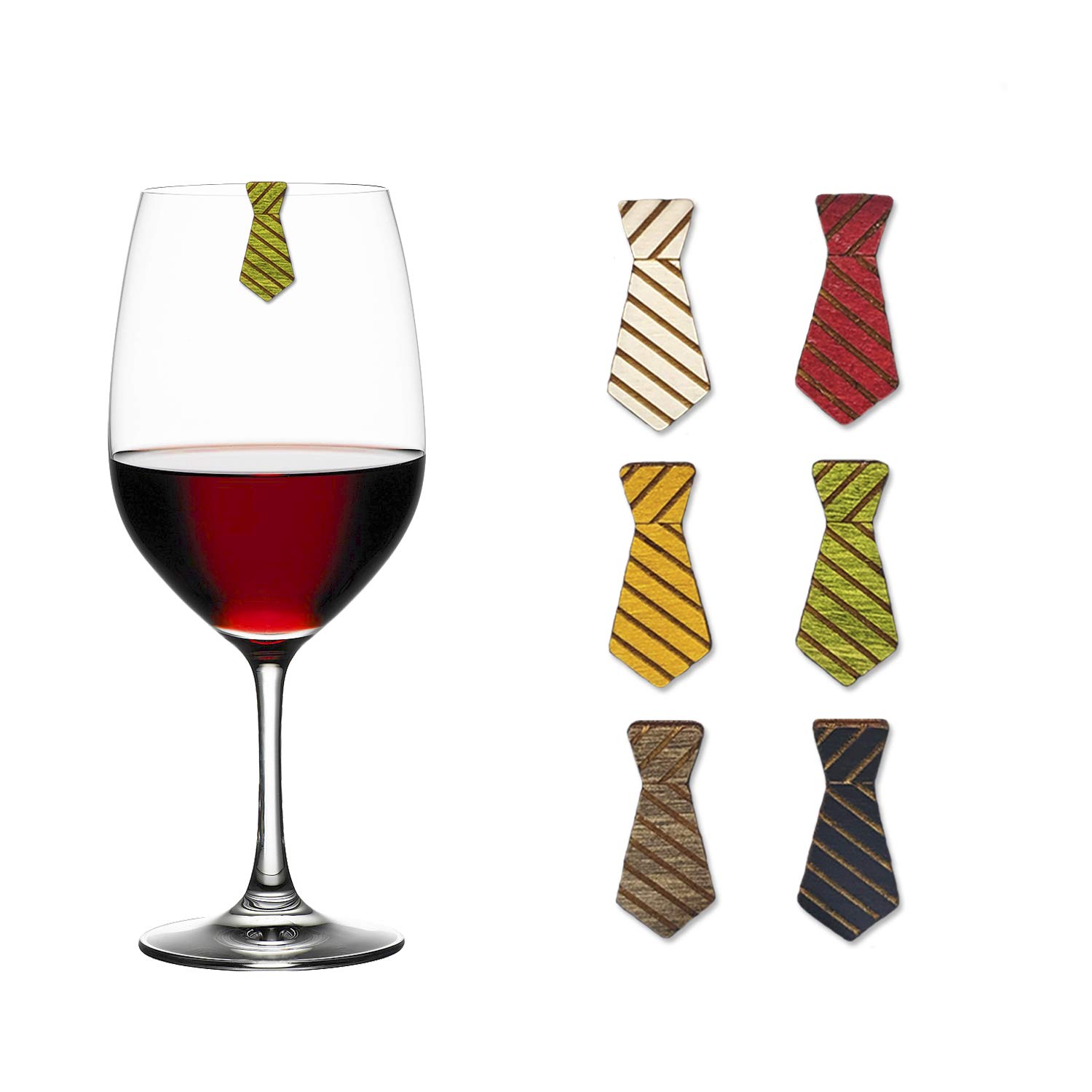 Classy Tie Wine Charms / Drink Markers - Set of 6 - Wine Glass Clips C.Y.G. - Storage travel pouch Included