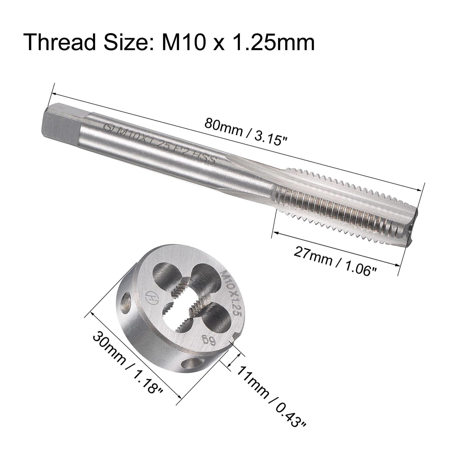 MACHSWON M10x1.25mm Metric Tap and Die Set,Machine Thread Screw Tap with Round Threading Die,Tap & Die Kit for Nut Screw Bolt Thread Repair - Image 2