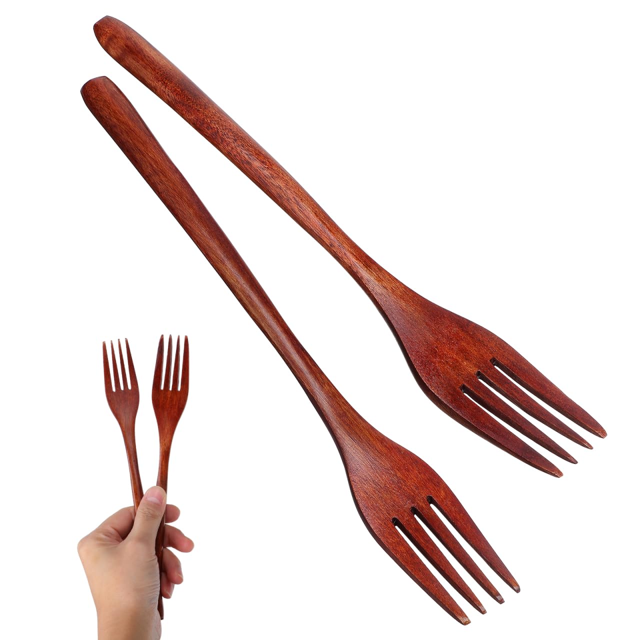 EXCEART Wooden Forks Set 2 pcs Long Handle Fork for Stirring Cooking Serving Salad Fruit and Daily Dining 9.05 inch Natural Wooden Forks with Ergonomic Handle for Kitchen Use