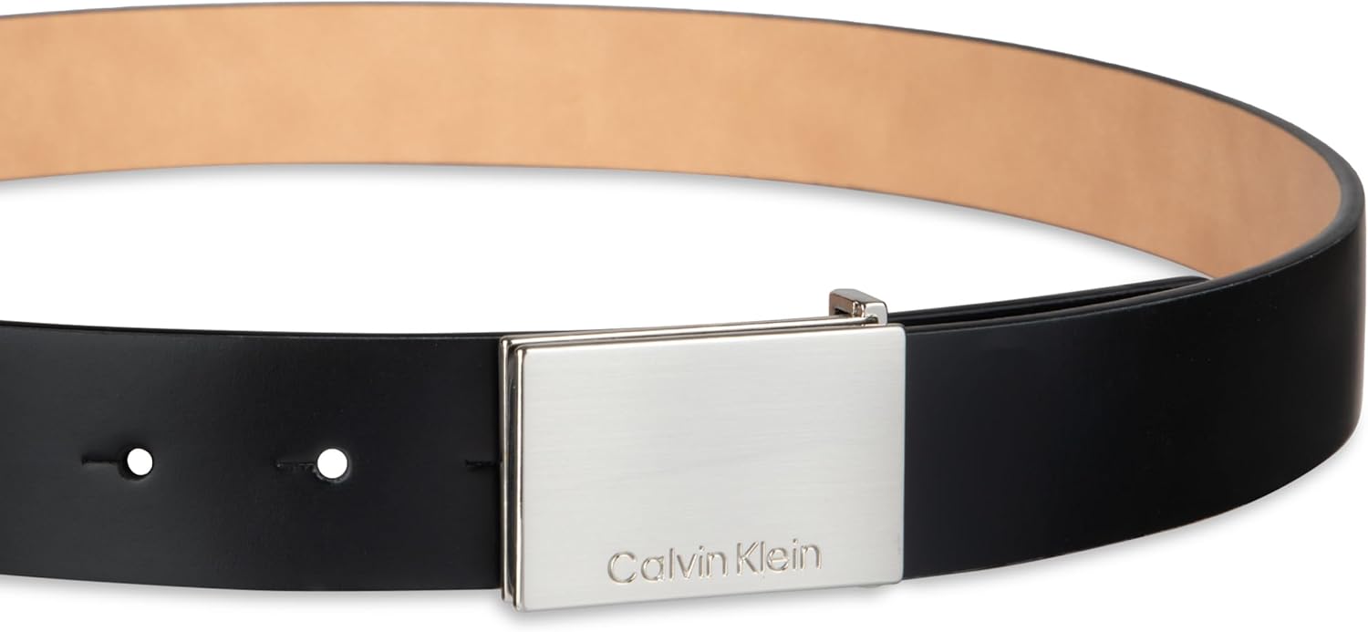 Calvin Klein Men's Modern Plaque Buckle Belt with Logo Detail for Dress Pants - Image 3