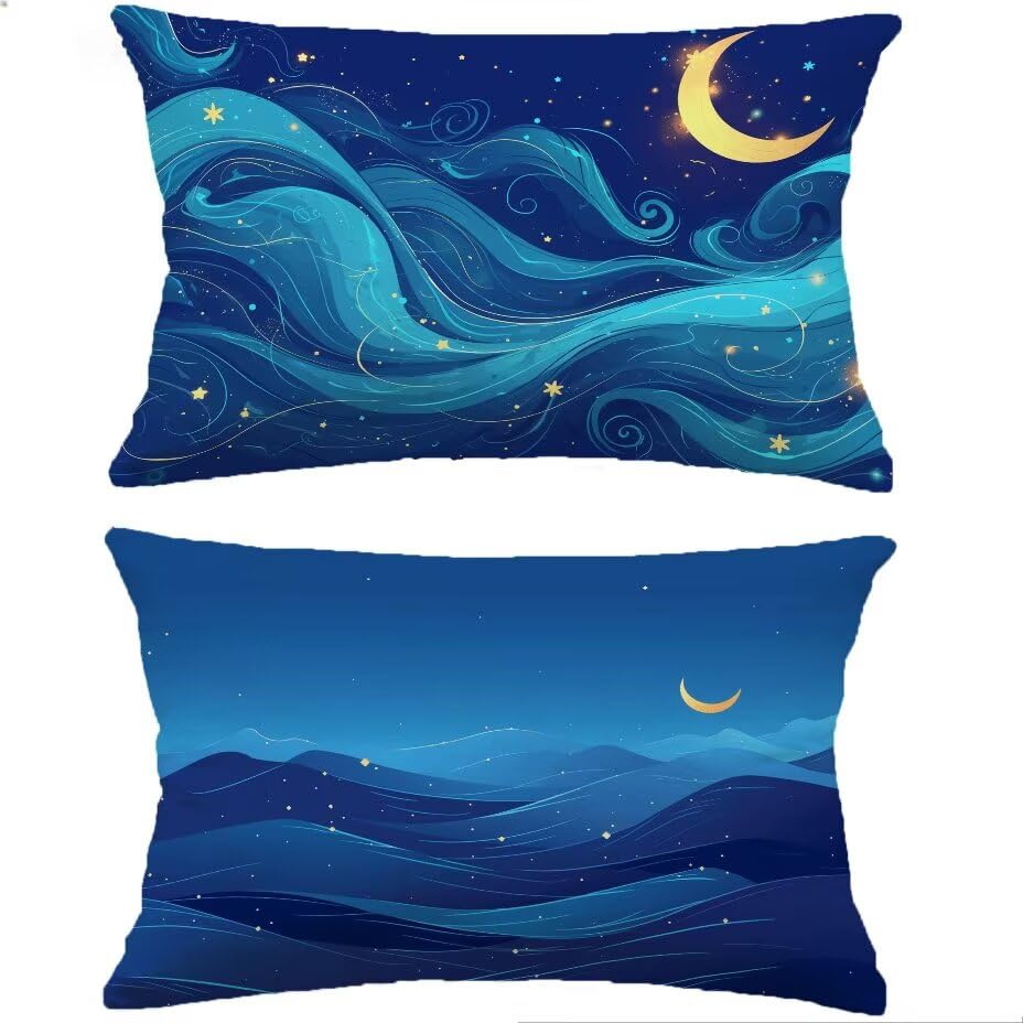 Housse de coussin extérieur 70x90 cm lune décoratif pour salon de jardin