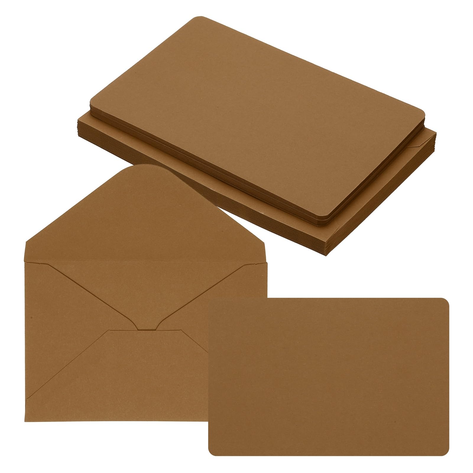 PATIKIL 10x15cm Blank Greeting Cards and Envelopes, 25Sets Half Fold Note Cards and Envelopes Folded Rounded Corner Cardstock Card for DIY Wedding Birthday Party Invitations, Light Coffee