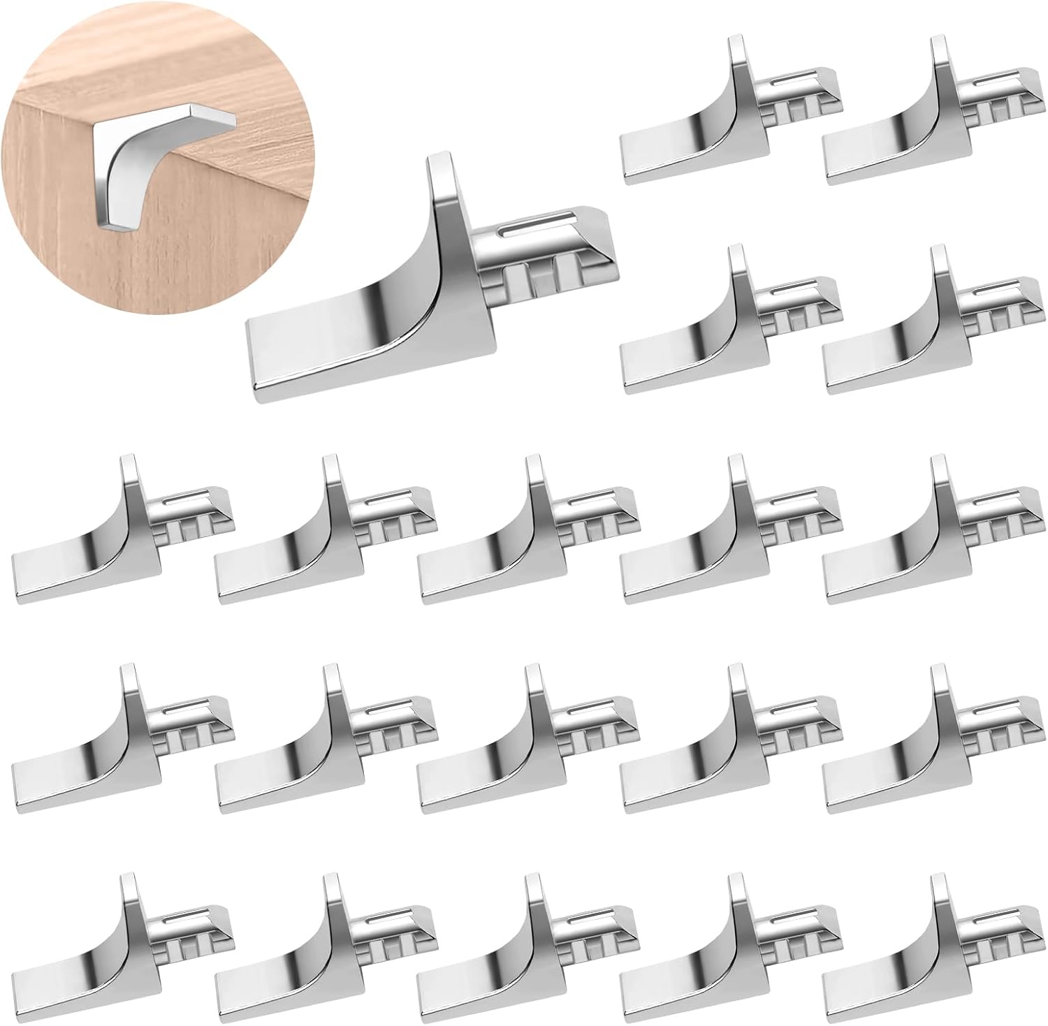 20 Clavijas de Soporte de Estante en Forma Cuadrado, 5mm Pasadores Niquelado para Estante de Armario, Soporte de Clips de Esquina en Ángulo Recto para Gabinete Orificios Cocina Mueble