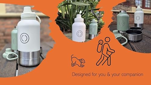 Miniatura 5 de OSC Hydration Companion Botella de agua aislada para perros con cuencos de viaje desmontables para mascotas y seres humanos, botella de agua de 32