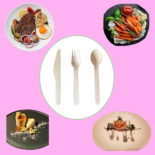 Miniatura 7 de Gmark Cuchillo de madera desechable envuelto en papel  Paquete de 100 cuchillos de 6.5 pulgadas  100% natural, ecológico, biodegradable y