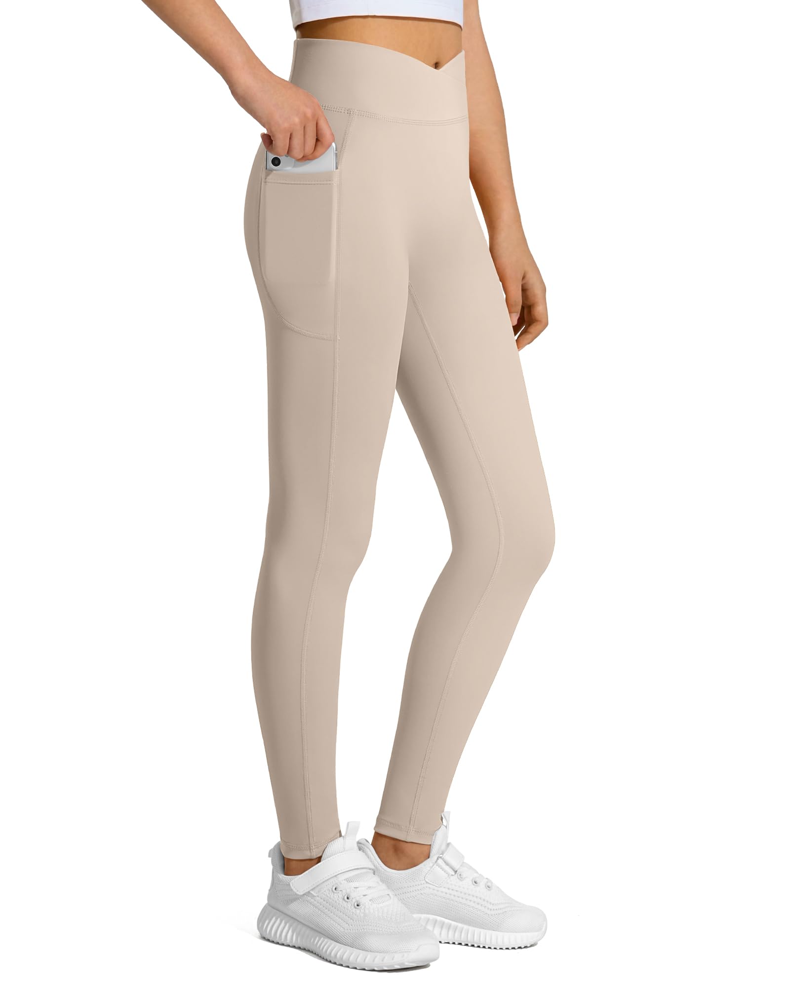 JOCMIC Girls Athletic Leggings High Waist for Kids Yoga Pants with Pockets