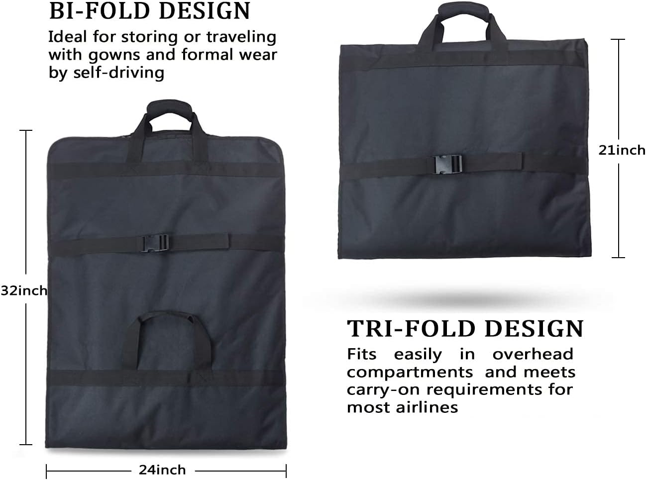 66'' Tri-fold Extra Long Dress Garment Bag, Premium & Breathable Tear-resistant Hanging Suit Cover for Travel and Storage - Image 4