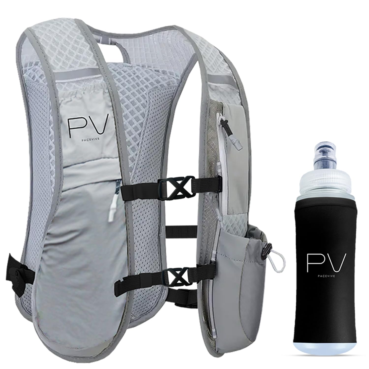 Running Vest Men and Women with 500ml Soft Water Bottle - Lightweight Hydration Vest with 6 Pockets and Waterproof Phone Pocket - Reflective Trail Running Backpack for Marathon , Hiking , Cycling