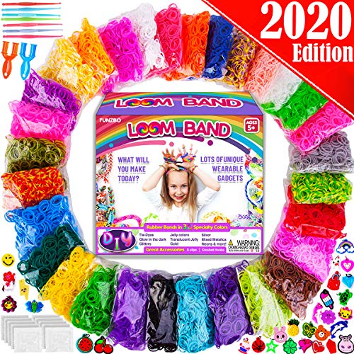 13,500+ FunzBo Rainbow Rubber Band Loom Refill Kit - 3 in 1 Super Colorful Rubber Loom Bands for Bracelet, Hair Band, DIY Arts and Crafts - Perfect Gift for Kids Age 5 6 7 8 Year Old Girls Crafting