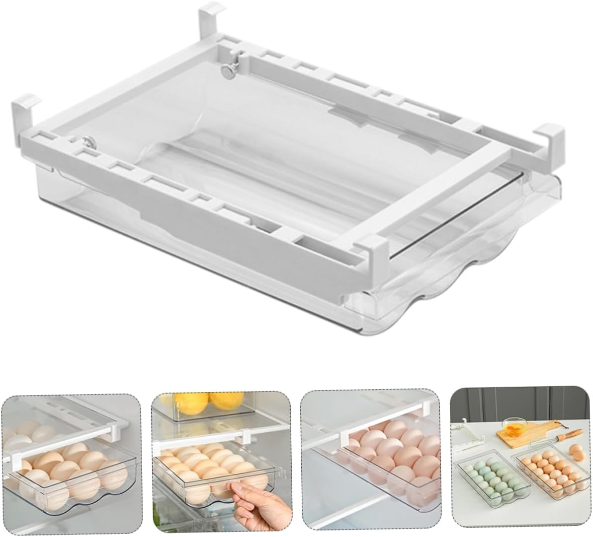 Vaguelly Egg Drawer Container Refrigerator Egg Holder Pull-Out Design Sturdy Storage Box for Kitchen and Fridge Organization Plastic 1 Piece