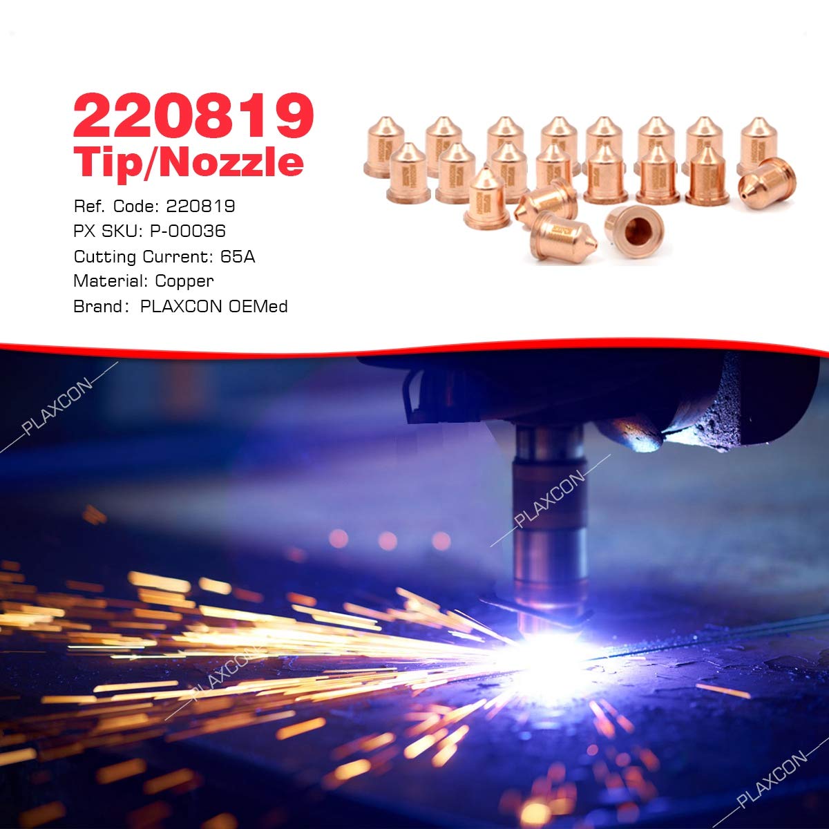 Lot de 20 électrodes 220842 et 20 embouts 220819 65 A pour cutter plasma Hypertherm Powermax 65/85/105 (courant de coupe plasma 65 A)