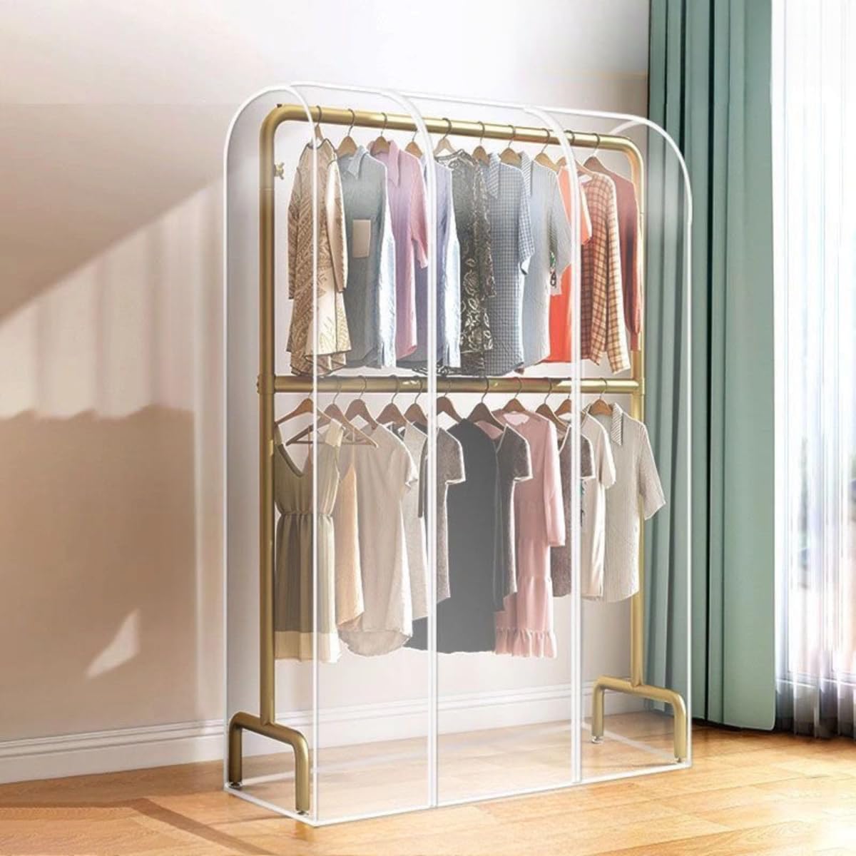 Staubschutz für Kleiderständer, 2 m, extra hoher Kleiderstangenschutz mit doppeltem Reißverschluss, Kleideraufbewahrung, Kleiderbügelabdeckung für Kleider, Mäntel, Jacken (transparent, 200 x 50 x 200