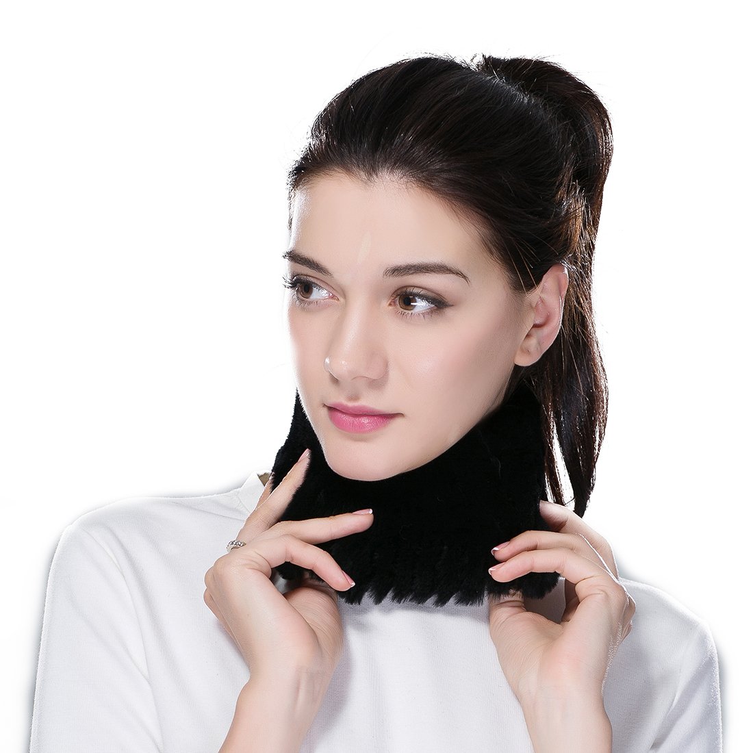 URSFUR Women's Knit Head Band Rex Rabbit Black