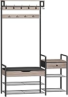 HOOBRO 5-in-1 Hall Tree with Bench, Shoe Storage, Coat Rack & Flip Top Box - Greige/Black Entryway Organizer BG110MT01