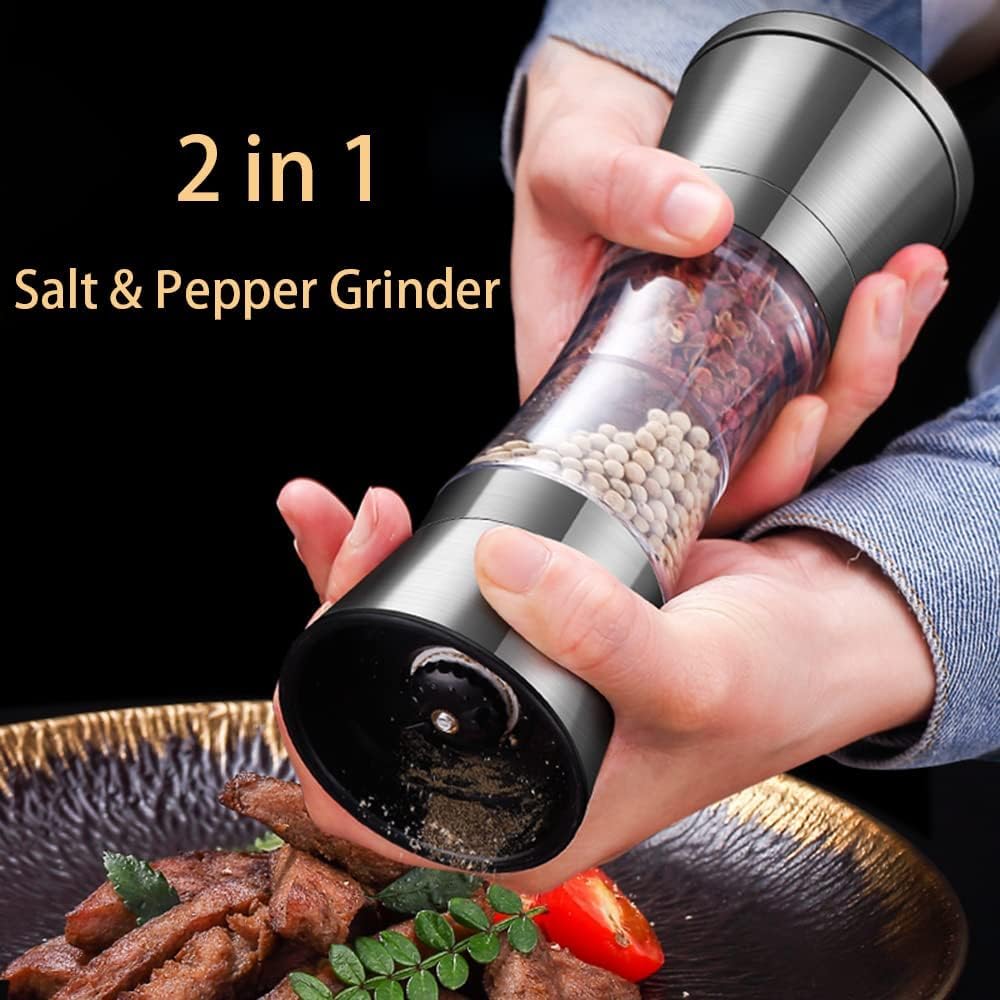 WUBAYI Macinapepe 2 in 1 macina sale e pepe in acciaio inox 304 manuale a due teste, macina pepe grosso e fine regolabile, ricaricabile e adatto a tutti i tipi di spezie