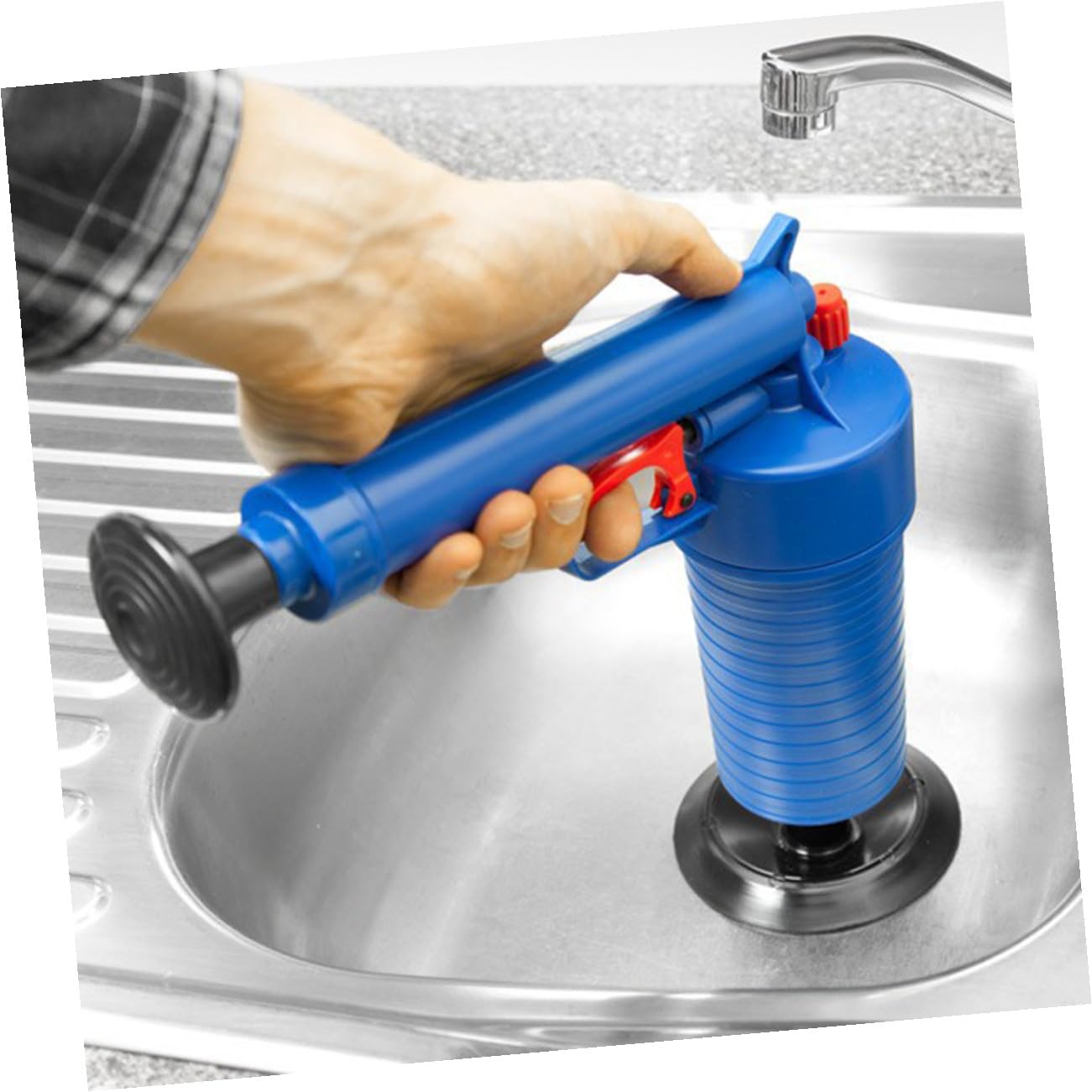 SHINEOFI Déboucheur D'égout à Pompe Haute Pression Bleu Piston, 4 Ventouses Polyvalentes Pour Canalisation, Toilettes Et Évier, Outil De Nettoyage Performant, Utilisation Répétée