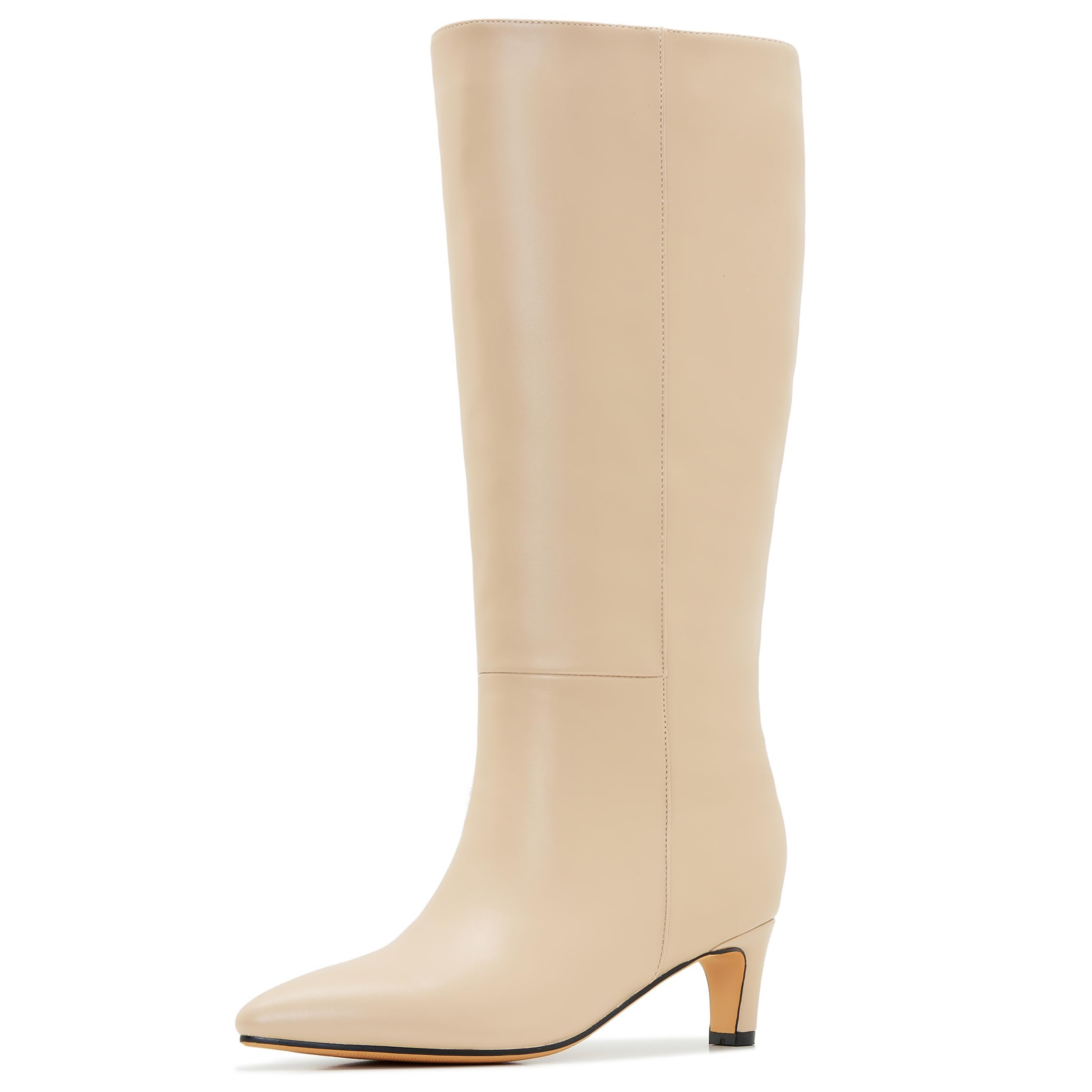 Plus Size Wide Calf Knee High Boots for Women Pointed Toe Stiletto with Kitten Heel Low Heel Dress