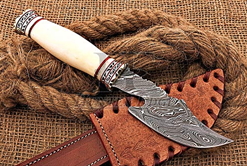 Knife King Handmade Damascus Hunting Knife - Walnut Wood Handle-13.25" Fixed Blade Knife with Leather Sheath-Master Quality EDC Survival Knife-Camping Knife Ideal Gift for Men and Women