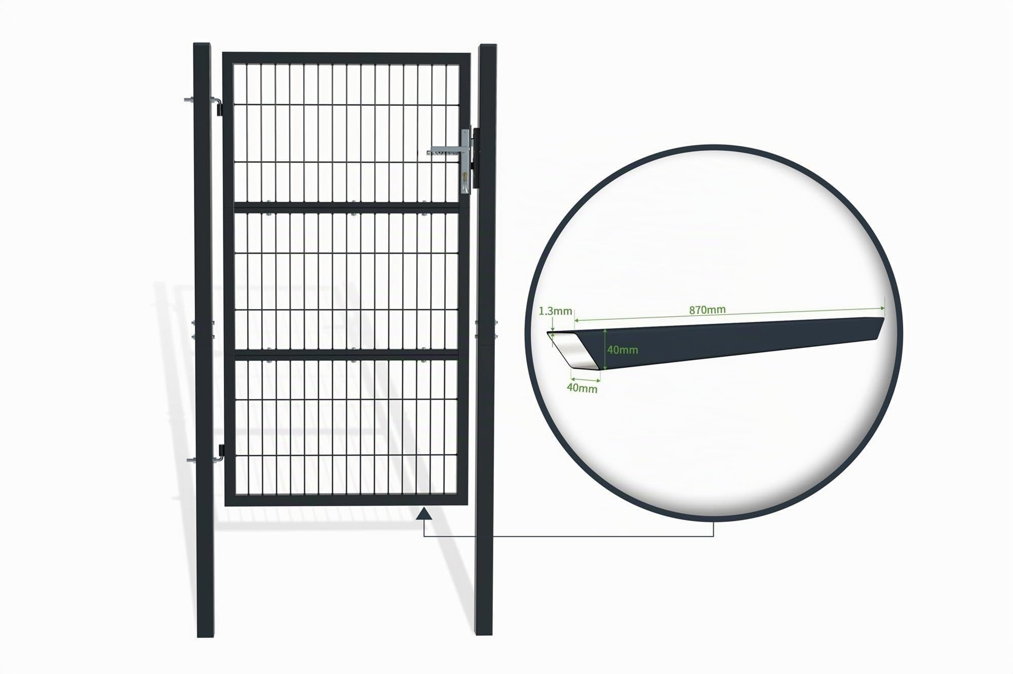 Casanoov - Portillon Grillagé RAZO Acier Galvanisé - 87 x 160 cm - 0,87 m x 1,6 m 1,39 m² - Gris Anthracite RAL 7016 - Mailles 50 x 200 mm - Poteaux Carrés 60 x 60 mm - Kit Complet