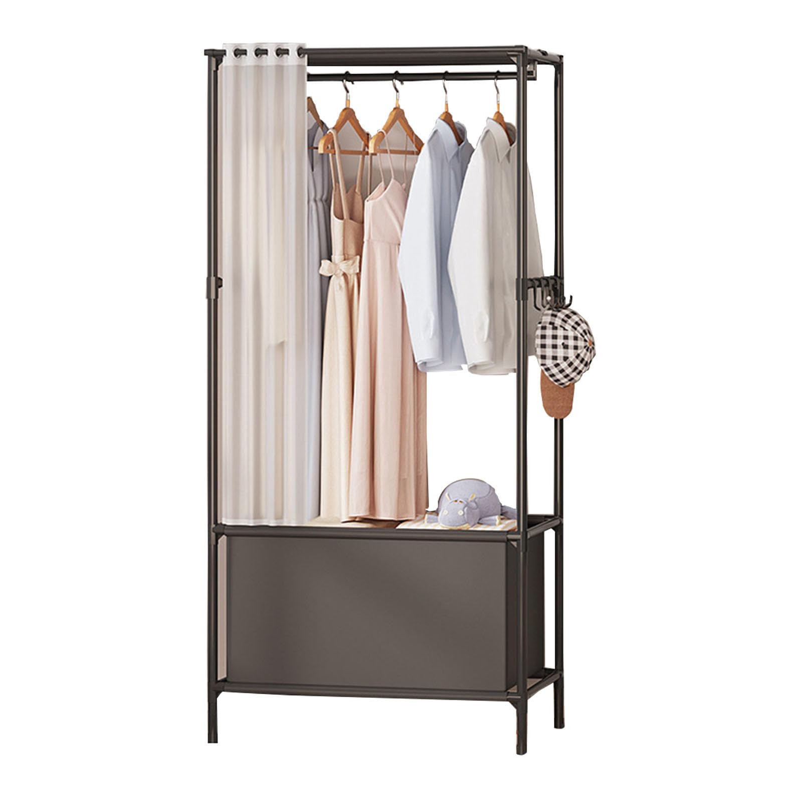 Kleiderschrank Tragbar Garderobenregale, Canvas-Garderobe Für Schlafzimmer, Kleiderschrank Aus Stoff Faltbarer Schrank Für Kleidung, Taschen,Black-Withdoorcurtain