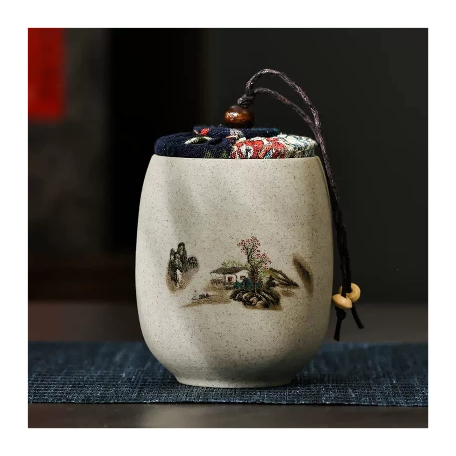 Yqinqin83b Landscape Scenery Stroage Jar Mini Chinese Style Coarse Pottery Tea Tin, 180Ml Sugar