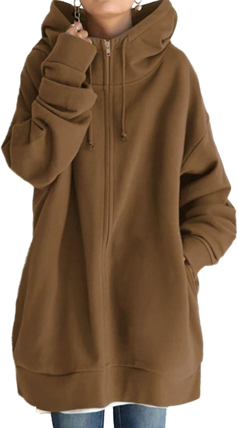 Zaswen Women’s Oversized Zip Up Hoodie Trendy Casual Comfort Sweatshirts Long Sleeve Jackets Coat Spring Fall Fashion Clothes