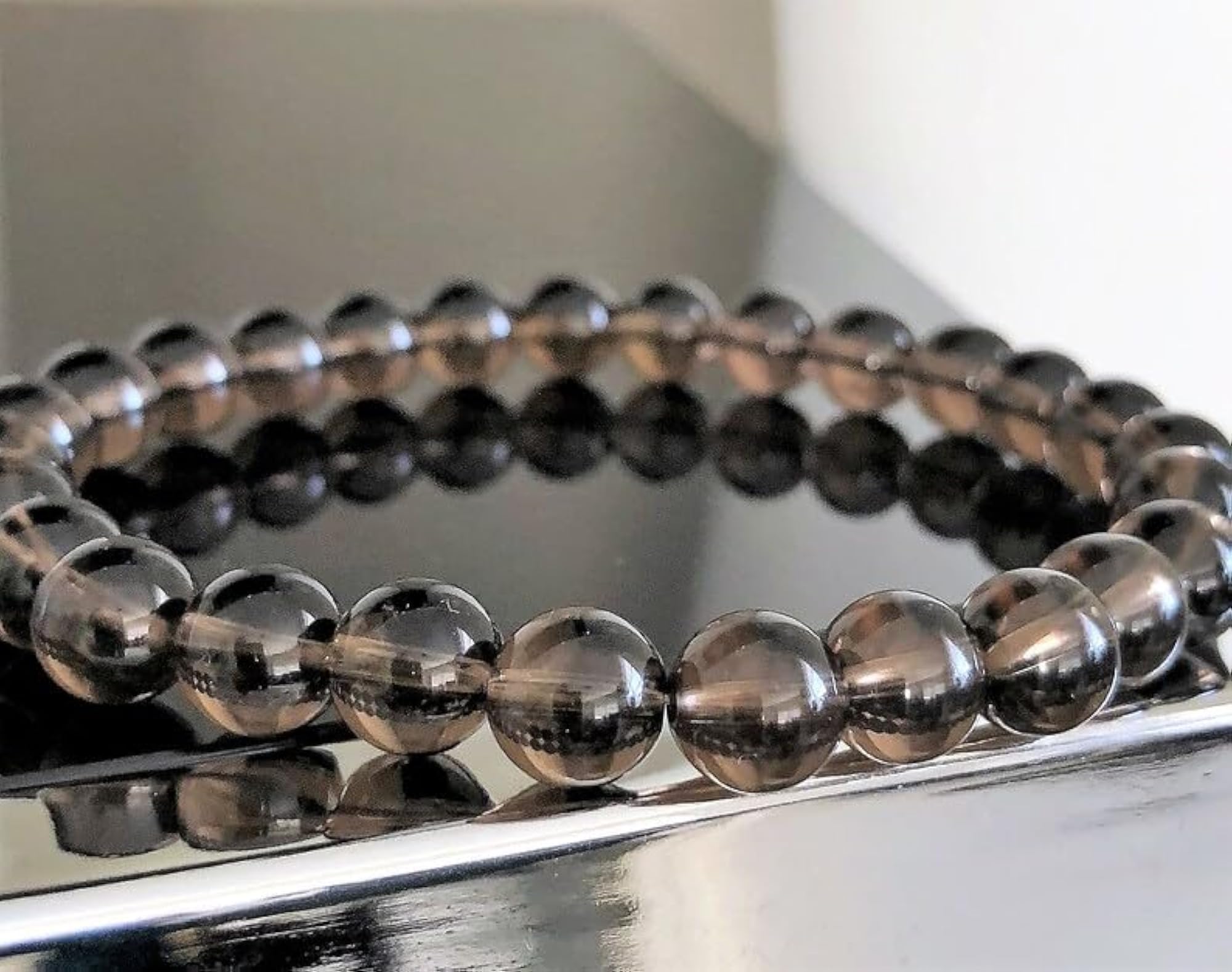 Natural Smoky Quartz 8mm Round Bead Stretchable Bracelet, Unisex